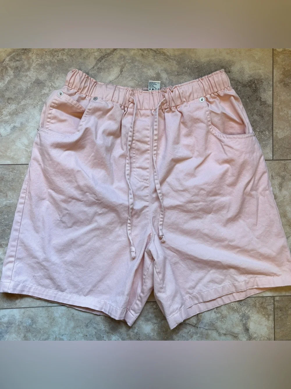 Vintage Pink High Waisted Shorts Elastic Drawstring Denim Cotton size M